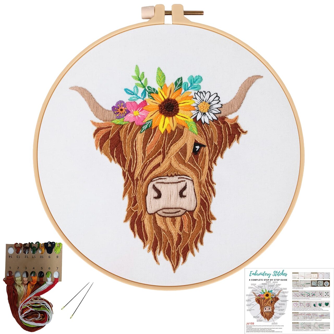 Animal Embroidery Kits for Beginners with Highland Cow Pattern,Adults Starter Cross Stitch Kit DIY Needlepoint